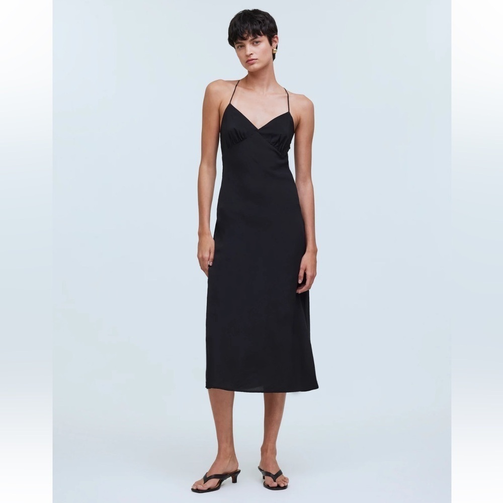 Madewell The Layton Midi Slip Dress Size 12 Nwt In Black